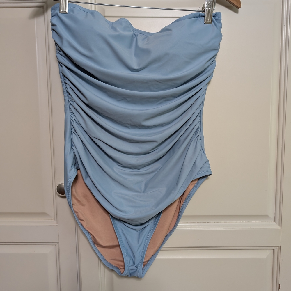 Light Blue Ruched One-Piece Swimsuit